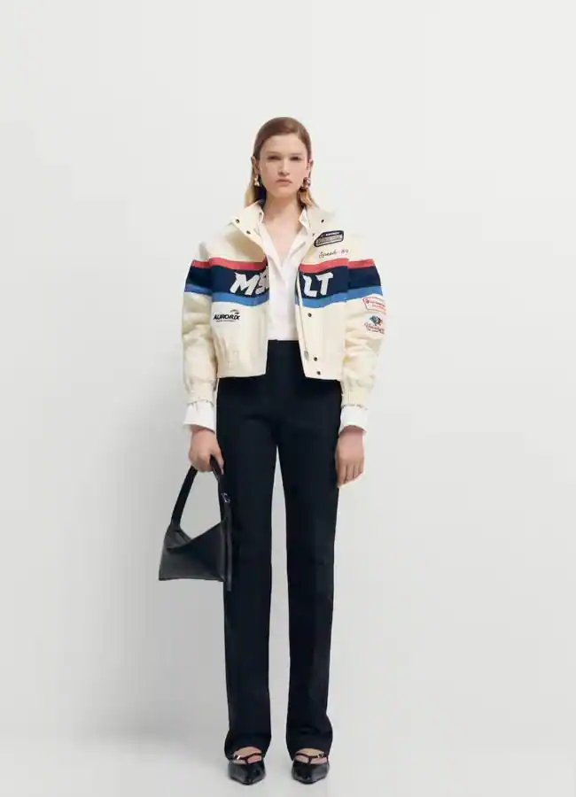 Cazadora racing estampada de algodón