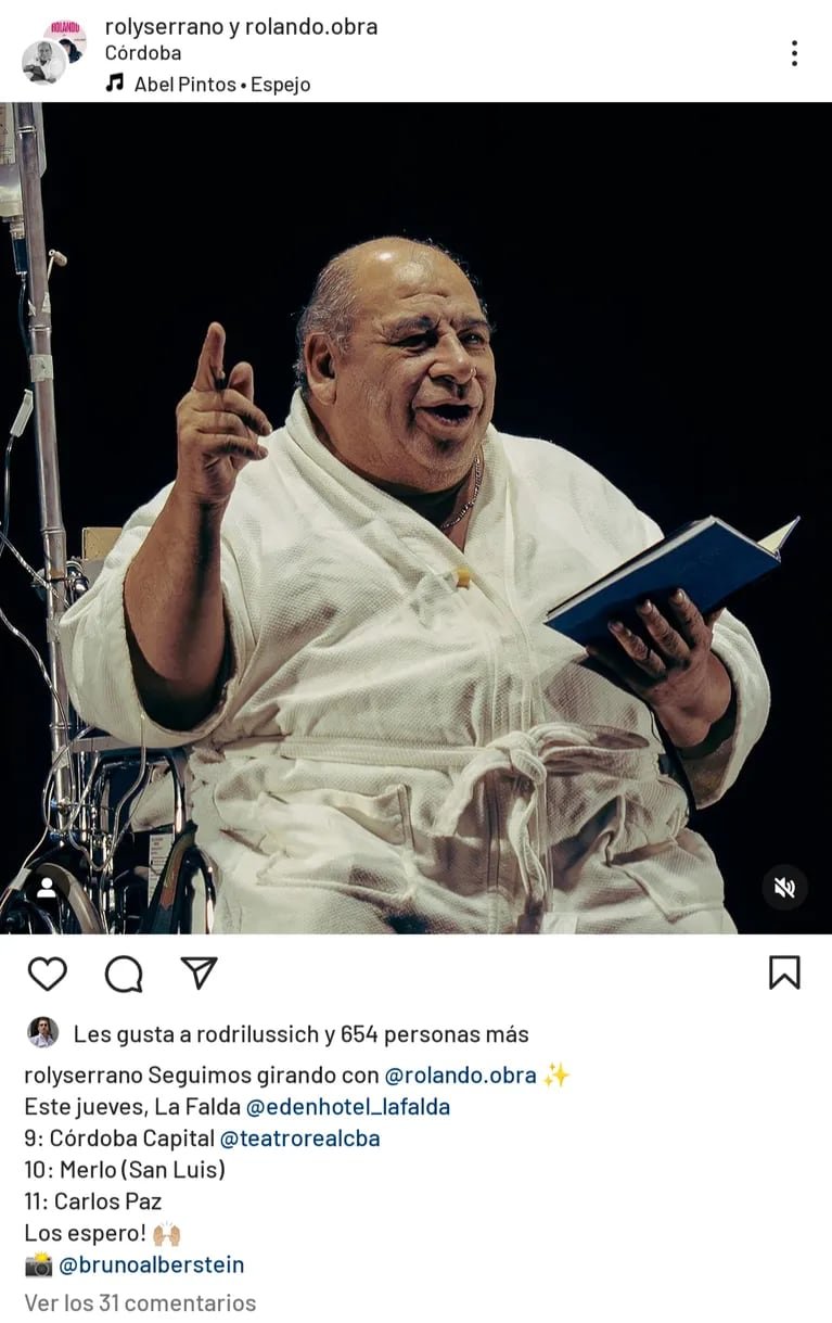 La última publicación que Roly Serrano hizo en sus redes sociales sobre 