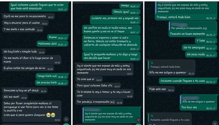 Los chats entre la victima y Sebastián Sosa antes y después del episodio que investiga la justicia. Foto: captura