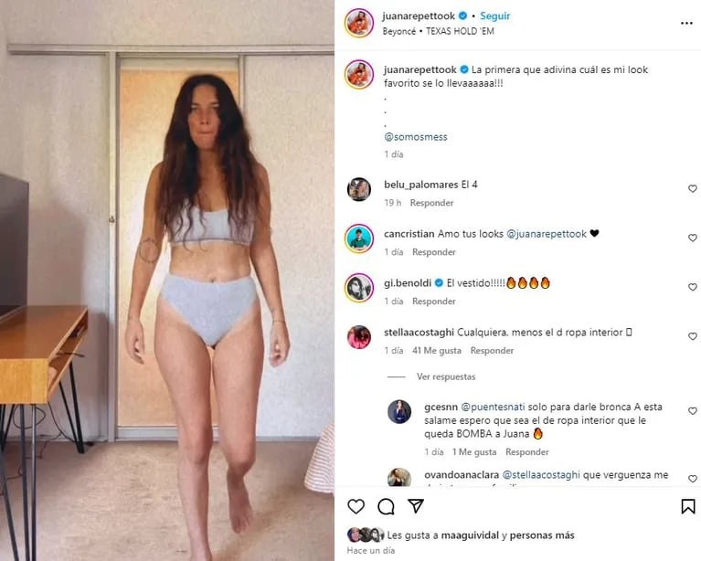 Juana Repetto, criticada por su ropa interior. (Foto: instagram/juanarepettook)