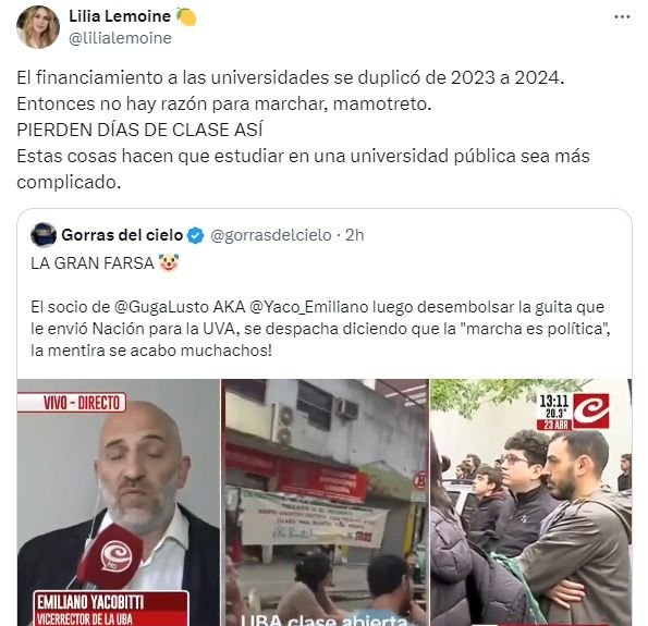 Tuits contra la marcha estudiantil