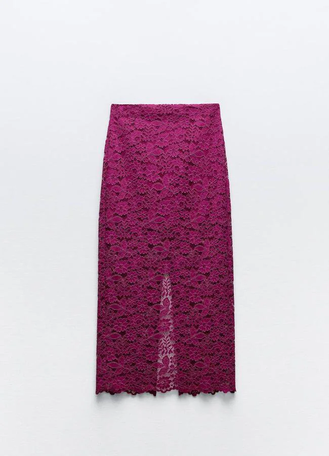 Falda violeta en tejido de encaje