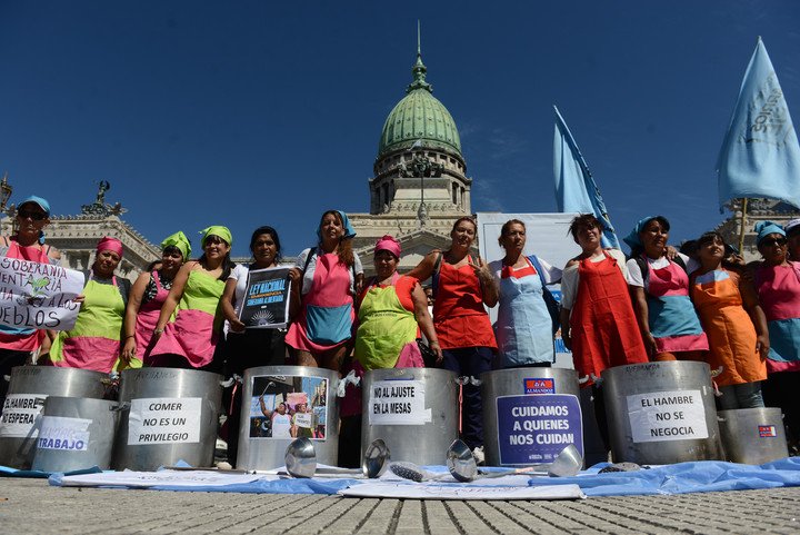 Dirigentes de Barrios de Pie, en un acto de marzo de este año en el Congreso. Foto: Luciano Thieberger