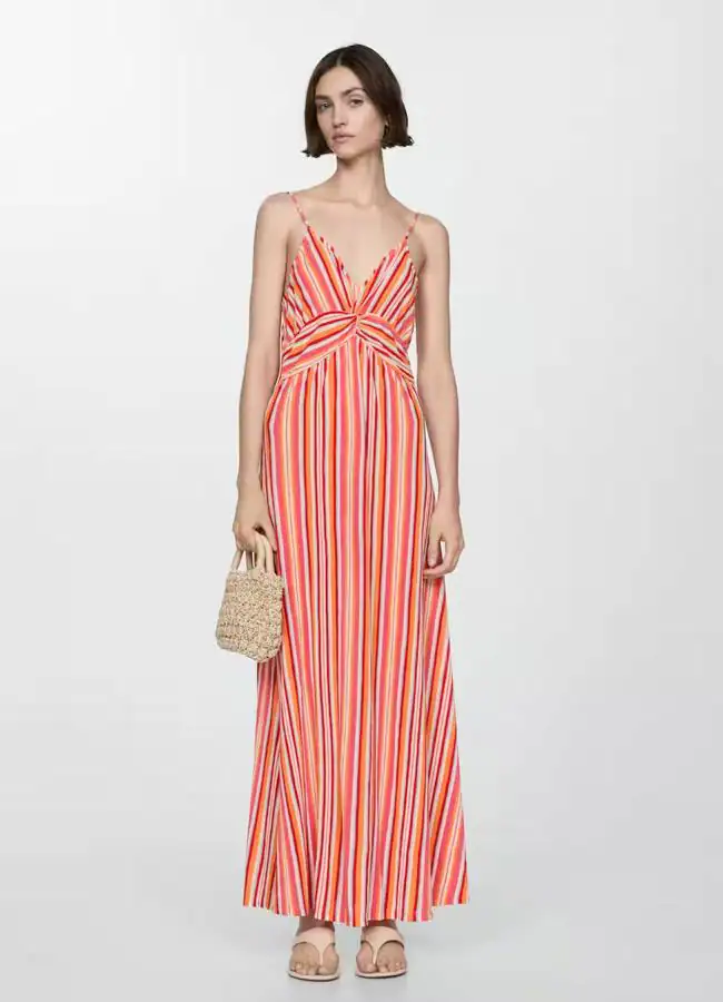 Vestido largo con estampado de rayas multicolor