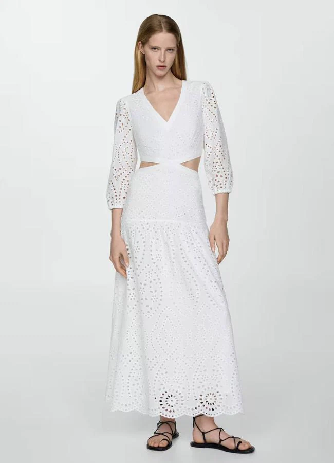 Vestido largo blanco con bordado inglés