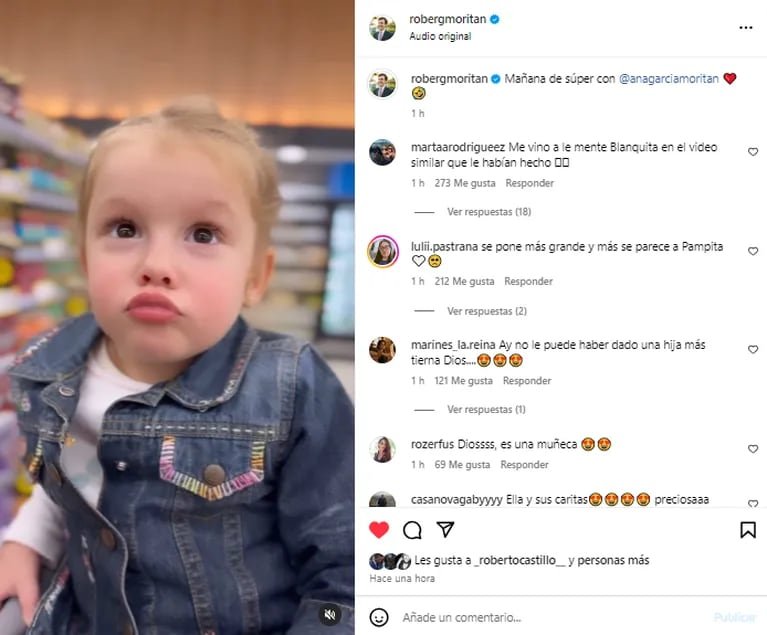 El tierno video de Roberto García Moritán y Anita: “Cara de extrañar a mama” (Foto: Captura Instagram /robergmoritan)