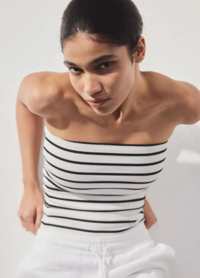 Top palabra de honor con estampado de rayas