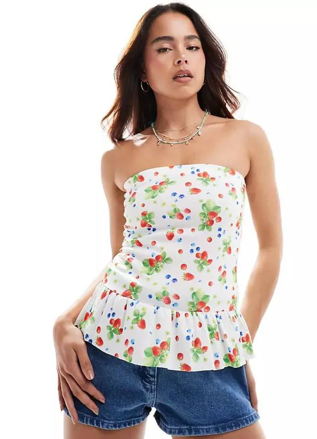 Top palabra de honor con estampado de frutas veraniego