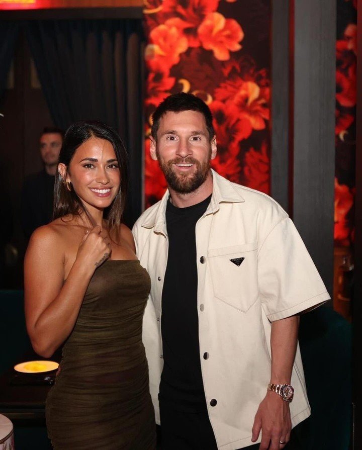 Lionel Messi y Antonela Roccuzzo durante su fiesta de cumpleaños número 36.