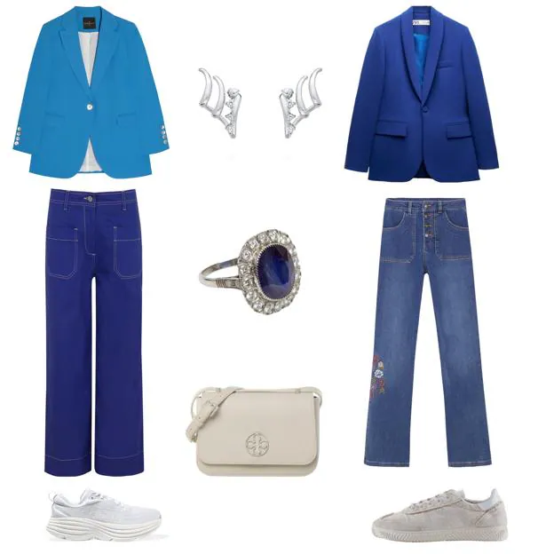 Blazer en crepé, con un botón, de ROBERTO VERINO (259 €). Pendientes plateados, con circonitas, de MARINA GARCÍA (139 €). Chaqueta tipo blazer, de ZARA (30 €). Pantalón vaquero pitillo, con bordado, de HUG & CLAU (40 €). Zapatillas veganas, de DUUO (57, 40 €). Bolso bandolera en piel sintética, de Vº 73, 109 €). Zapatillas Bondi 8, de HOKA (170 €). Pantalón vaquero Mariartze, con costuras vistas, de SKFK (110 €). Anillo con diamantes vintage, de DEL PÁRAMO (C.P.V.). 