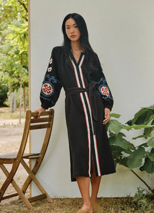 Vestido boho chic estilo caftán con cinturón