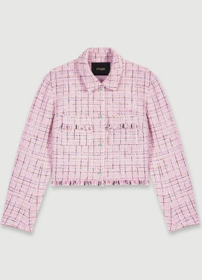 Chaqueta de tweed rosa de Maje, 295 euros.
