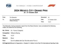 Franco Colapinto y una enfática respuesta a la FIA, tras la sanción recibida en el GP de México