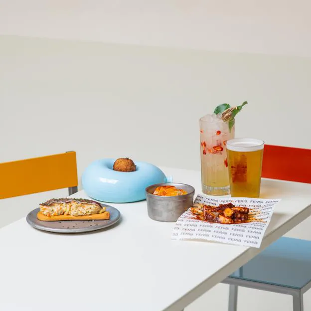 Algunas de las elaboraciones de Feria, una versión moderna y vanguardista de la tradición más divertida de la gastronomía española.