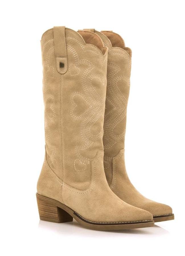 Botas cowboy de serraje con costuras decorativas