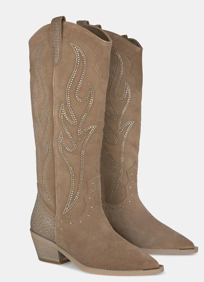 Botas cowboy de serraje con pedrería