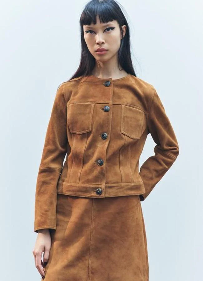 Chaqueta 100% de ante marrón