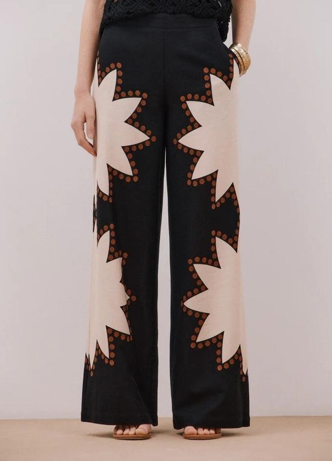 Pantalones estampados de lino bicolor
