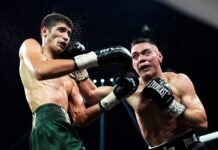 Sebastian Fundora fue un infierno para Tim Tszyu, que terminó noqueado de pie, tras una batalla de golpes, destrucción y sangre