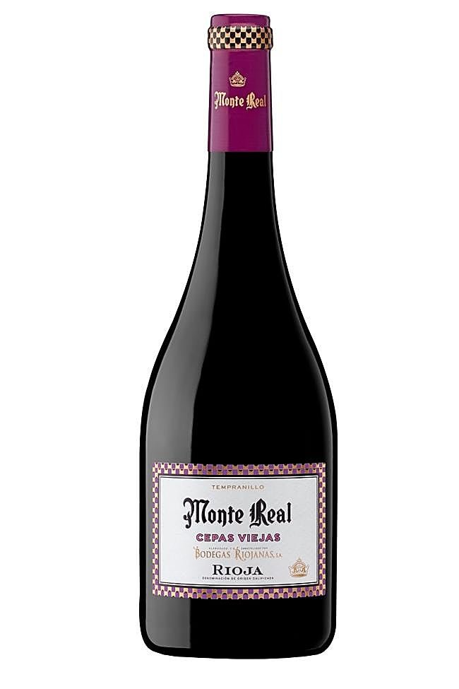 Botella del vino tinto de Rioja, Monte Real Cepas Viejas.