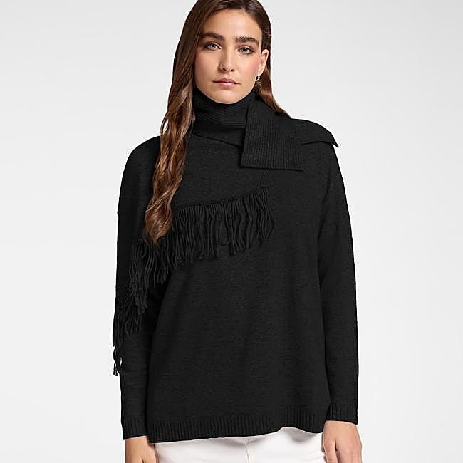 Jersey negro con detalles de flecos de Elena Miró, 190 euros.