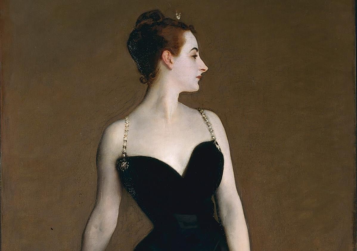 Imagen principal - Madame X de John Singer Sagent y el hombre de la bata roja, en la exposición actula en el Museo de Orsay de París.