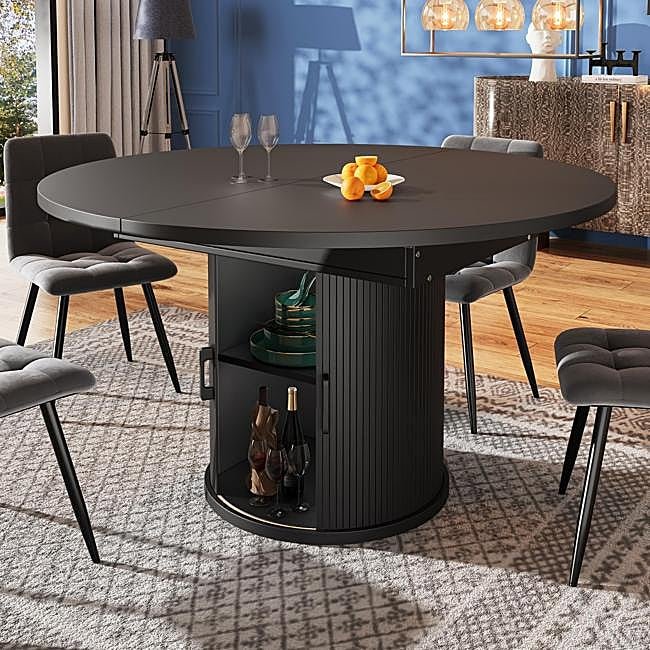 Mesa extensible con almacenaje lacada en negro de Leroy Merlin, 367.99 euros.