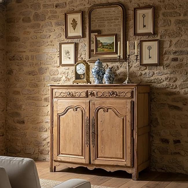 Taquillón de madera robusta labrada.