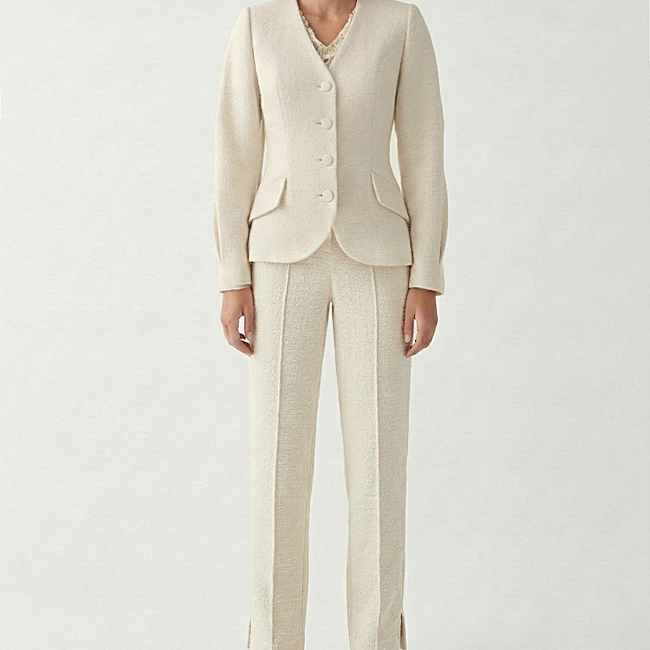 Traje en tono crema de Cherubina, 470 euros.