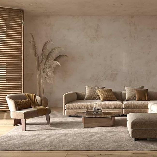 Salón de estilo japandi.