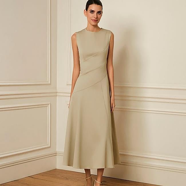 Vestido midi estructurado de Juan Avellaneda x See Io, 155 euros.
