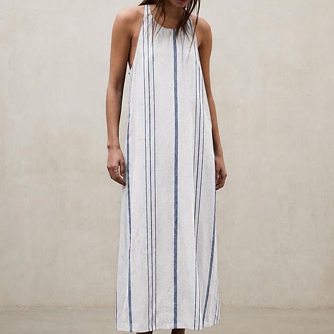 Vestido de lino a rayas de Ecoalf, 104,95 euros.