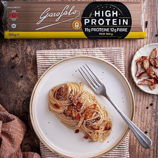 Spaguetti Carbonara Alto en Proteína de Garofalo.