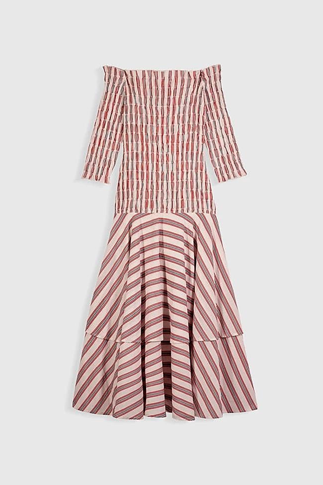 Vestido de rayas con fruncido de María de la Orden.